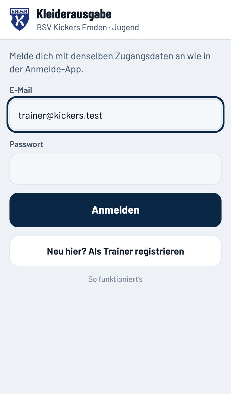 Anmeldeseite mit E-Mail und Passwort