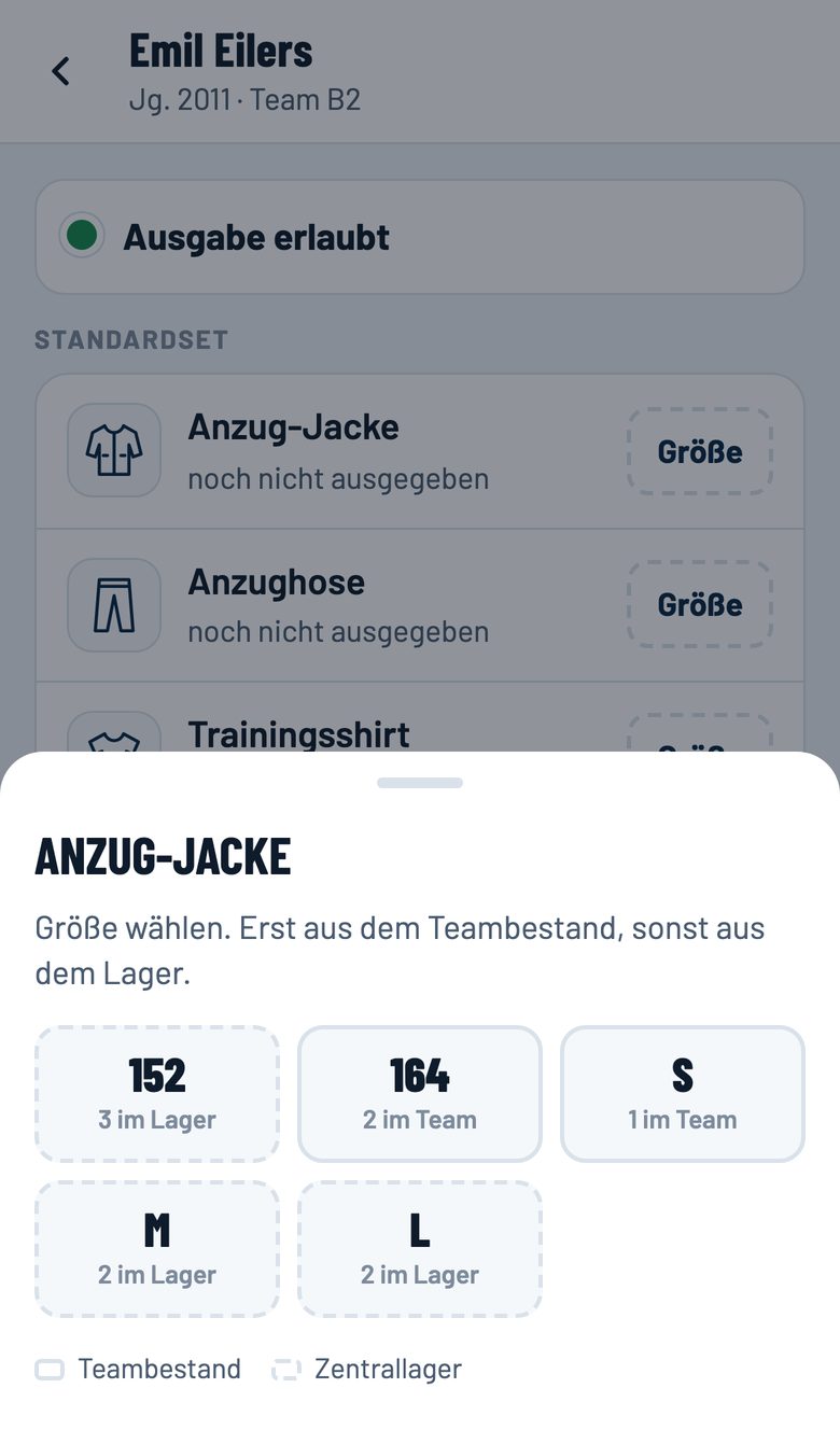 Größe für die Anzug-Jacke wählen