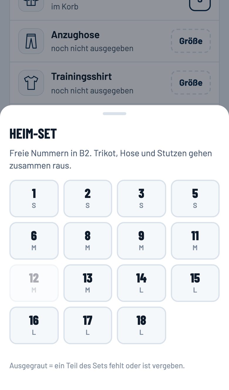 Freie Rückennummern zur Auswahl