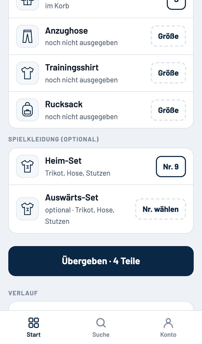Gewählte Teile und Knopf Übergeben