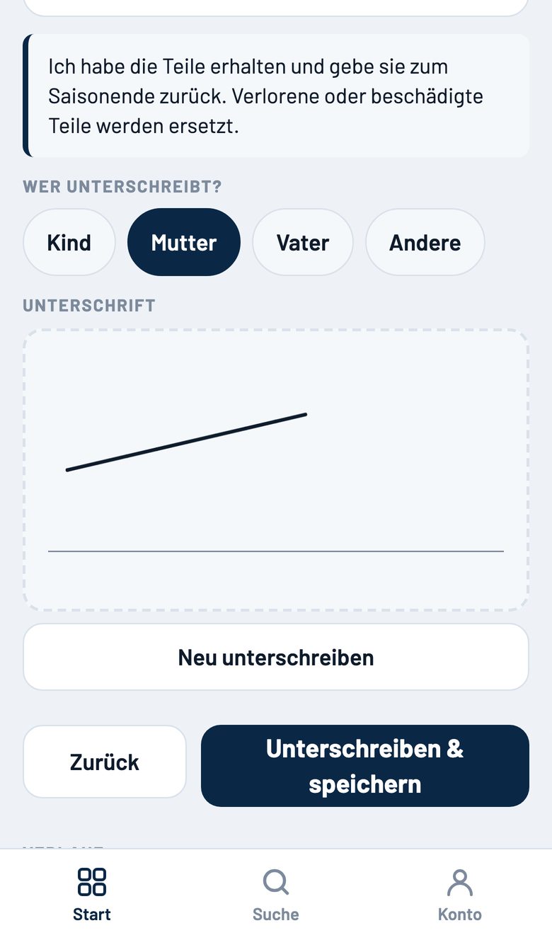 Unterschrift mit dem Finger