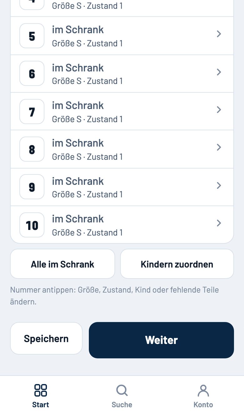 Liste der erfassten Nummern