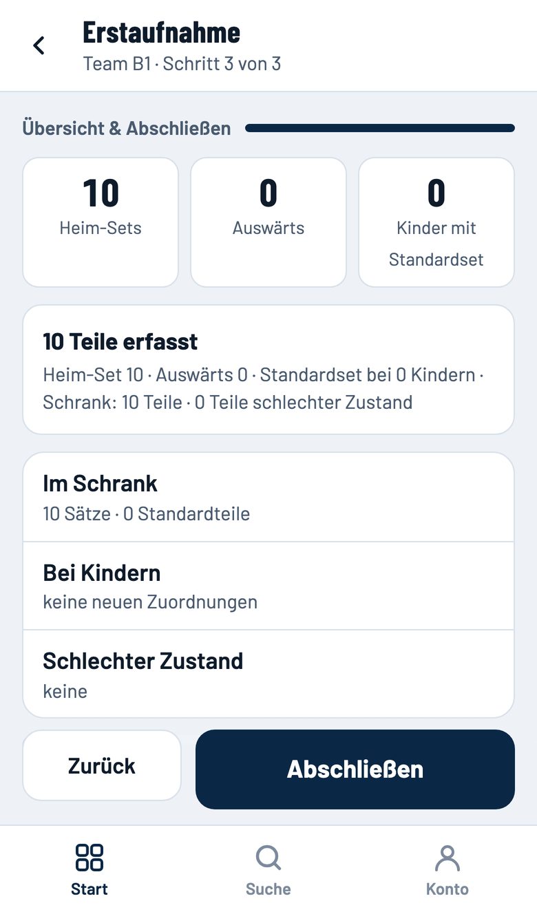 Übersicht mit Abschließen-Knopf